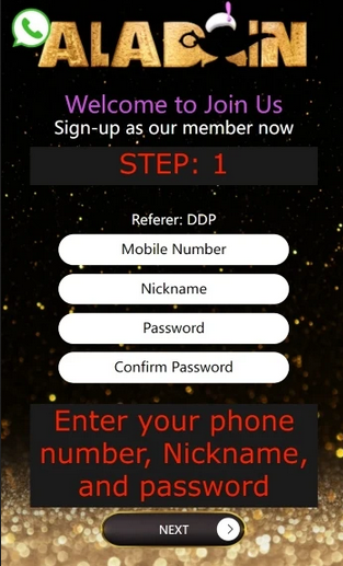 Registering with Aladdin99 casino- STEP 1 : Enter your phone number, name, and password